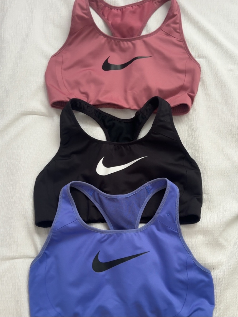 Nike Triple Pack Racerback Sports Bras - Rose, Black, Periwinkle